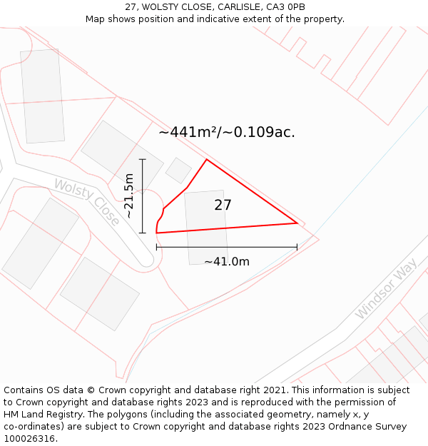 27, WOLSTY CLOSE, CARLISLE, CA3 0PB: Plot and title map