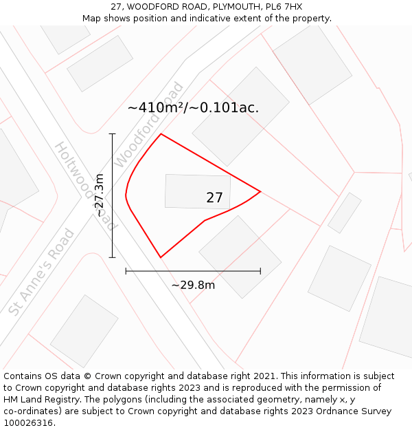 27, WOODFORD ROAD, PLYMOUTH, PL6 7HX: Plot and title map