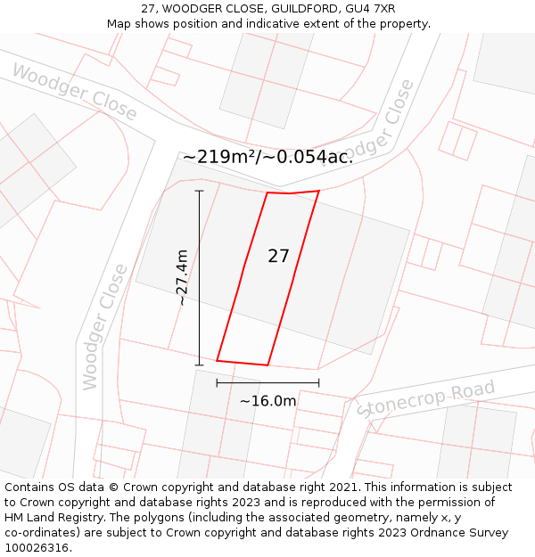 27, WOODGER CLOSE, GUILDFORD, GU4 7XR: Plot and title map