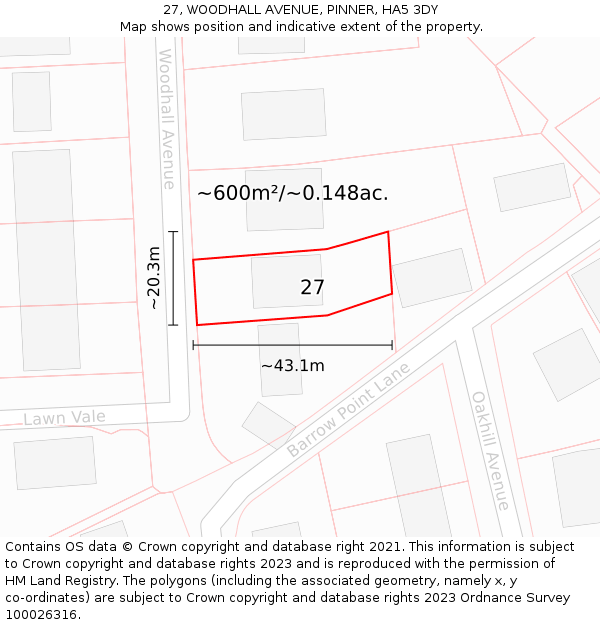 27, WOODHALL AVENUE, PINNER, HA5 3DY: Plot and title map