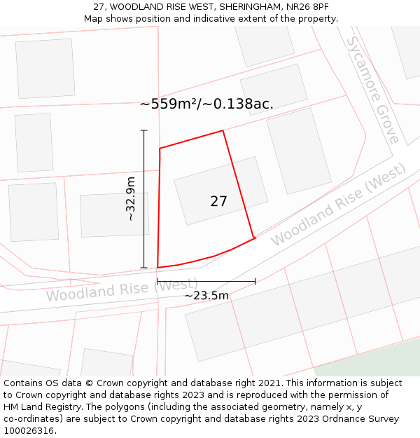 27, WOODLAND RISE WEST, SHERINGHAM, NR26 8PF: Plot and title map