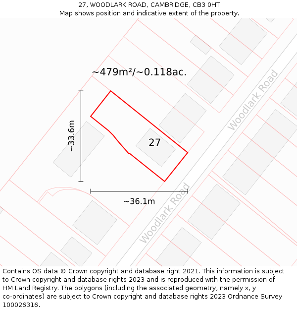 27, WOODLARK ROAD, CAMBRIDGE, CB3 0HT: Plot and title map