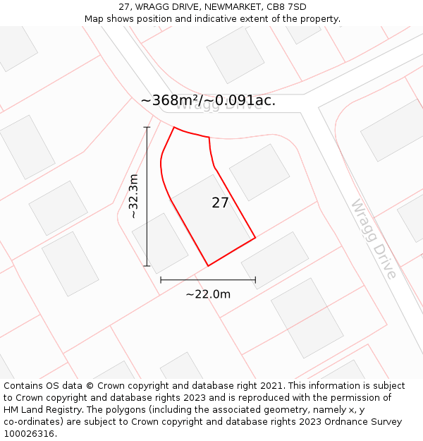 27, WRAGG DRIVE, NEWMARKET, CB8 7SD: Plot and title map