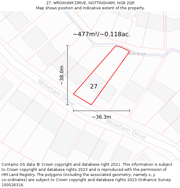 27, WROXHAM DRIVE, NOTTINGHAM, NG8 2QR: Plot and title map