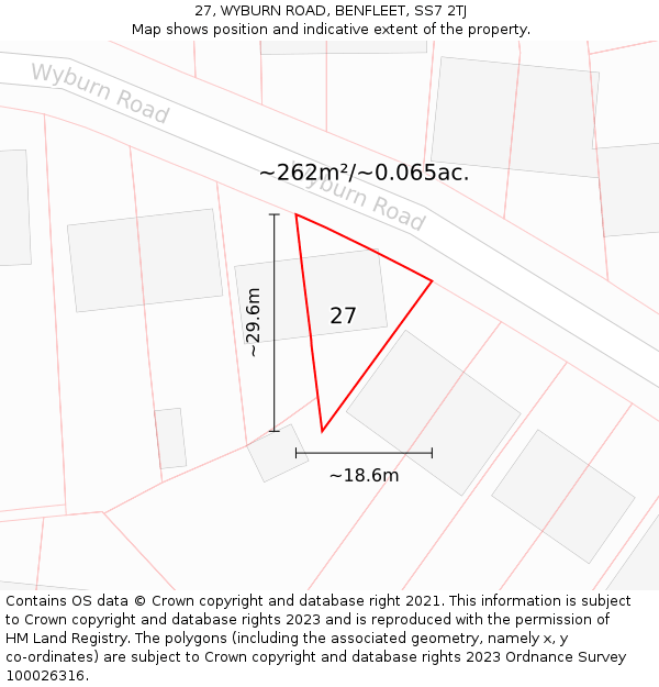 27, WYBURN ROAD, BENFLEET, SS7 2TJ: Plot and title map