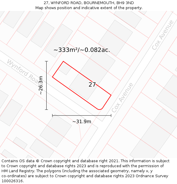 27, WYNFORD ROAD, BOURNEMOUTH, BH9 3ND: Plot and title map