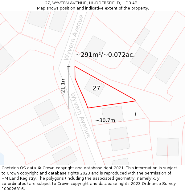 27, WYVERN AVENUE, HUDDERSFIELD, HD3 4BH: Plot and title map