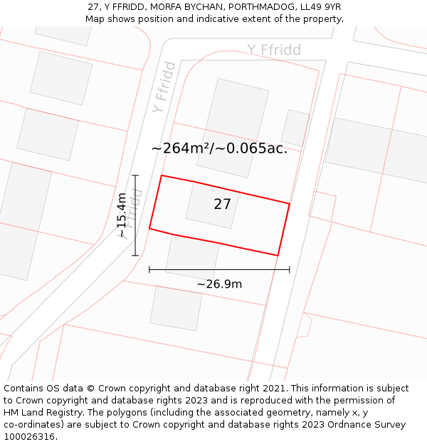 27, Y FFRIDD, MORFA BYCHAN, PORTHMADOG, LL49 9YR: Plot and title map