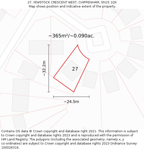 27, YEWSTOCK CRESCENT WEST, CHIPPENHAM, SN15 1QX: Plot and title map