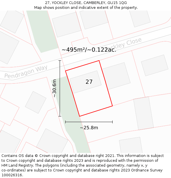 27, YOCKLEY CLOSE, CAMBERLEY, GU15 1QG: Plot and title map