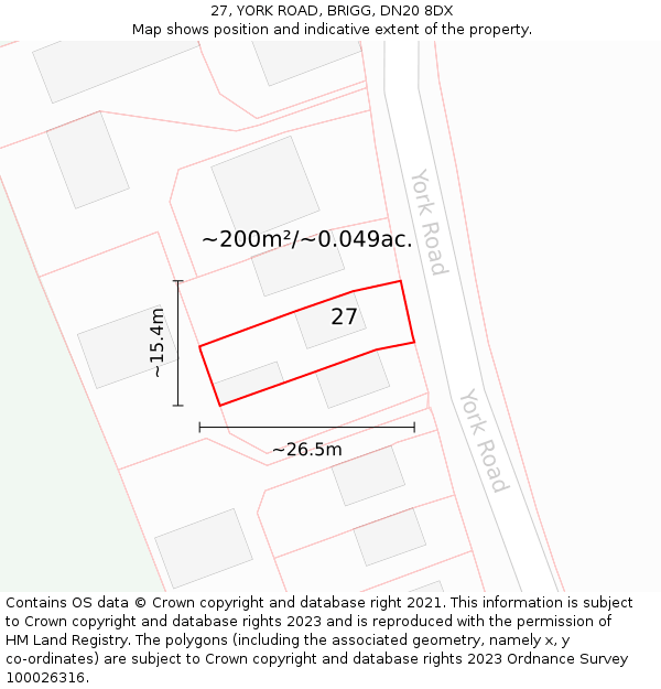 27, YORK ROAD, BRIGG, DN20 8DX: Plot and title map