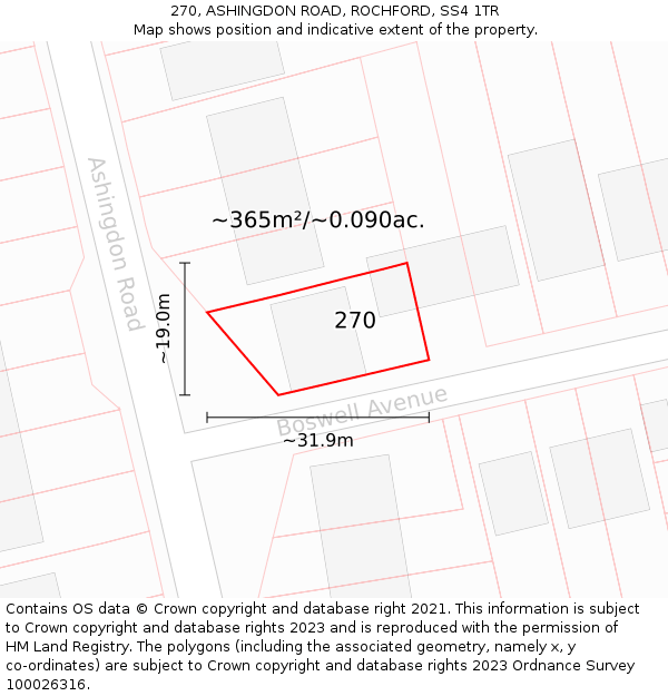 270, ASHINGDON ROAD, ROCHFORD, SS4 1TR: Plot and title map