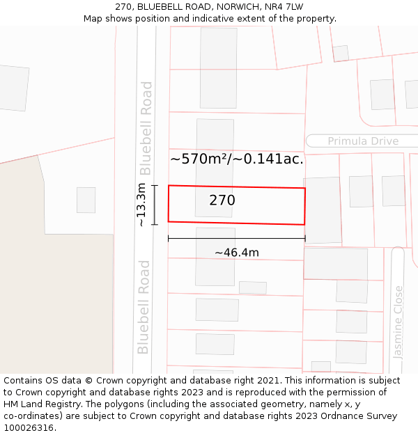 270, BLUEBELL ROAD, NORWICH, NR4 7LW: Plot and title map