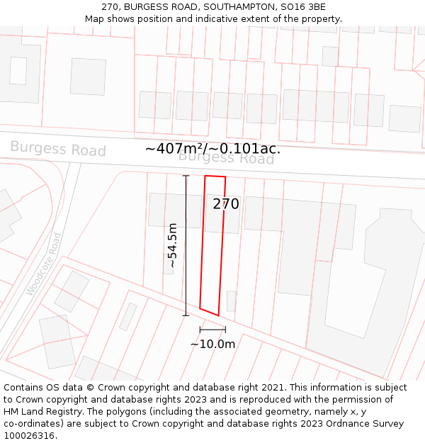 270, BURGESS ROAD, SOUTHAMPTON, SO16 3BE: Plot and title map