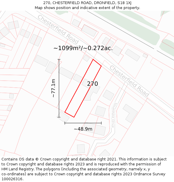 270, CHESTERFIELD ROAD, DRONFIELD, S18 1XJ: Plot and title map