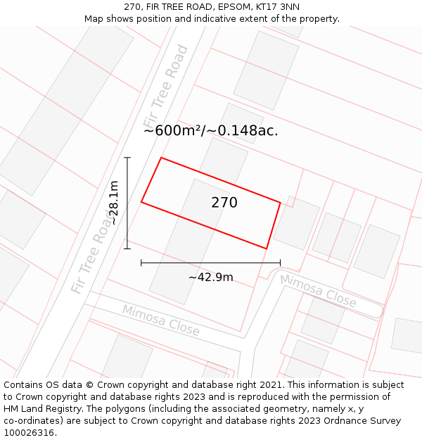 270, FIR TREE ROAD, EPSOM, KT17 3NN: Plot and title map