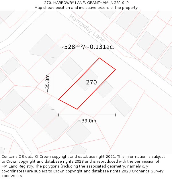 270, HARROWBY LANE, GRANTHAM, NG31 9LP: Plot and title map