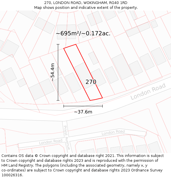 270, LONDON ROAD, WOKINGHAM, RG40 1RD: Plot and title map