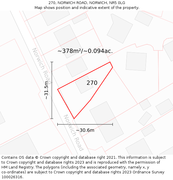 270, NORWICH ROAD, NORWICH, NR5 0LG: Plot and title map