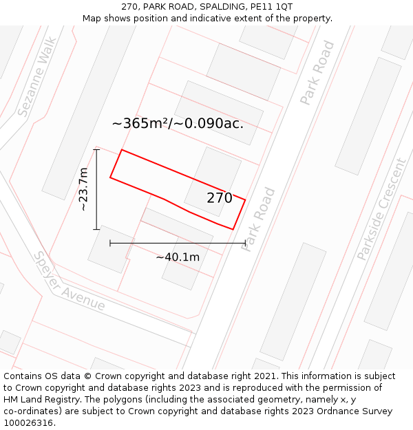 270, PARK ROAD, SPALDING, PE11 1QT: Plot and title map