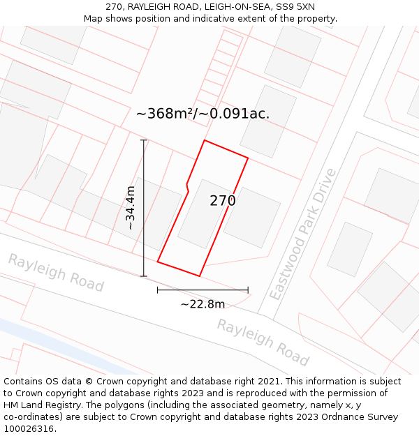270, RAYLEIGH ROAD, LEIGH-ON-SEA, SS9 5XN: Plot and title map