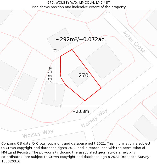 270, WOLSEY WAY, LINCOLN, LN2 4ST: Plot and title map