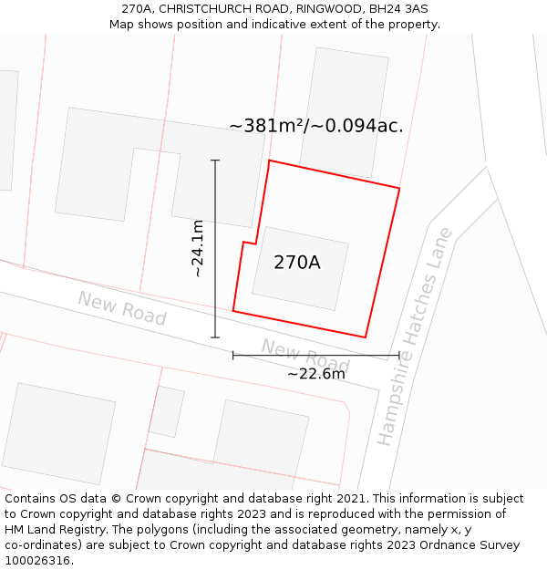 270A, CHRISTCHURCH ROAD, RINGWOOD, BH24 3AS: Plot and title map