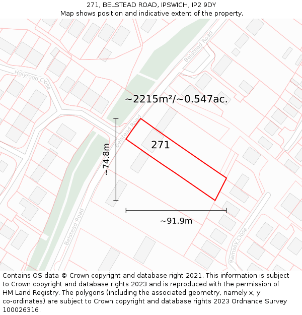 271, BELSTEAD ROAD, IPSWICH, IP2 9DY: Plot and title map