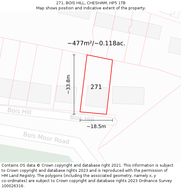 271, BOIS HILL, CHESHAM, HP5 1TB: Plot and title map