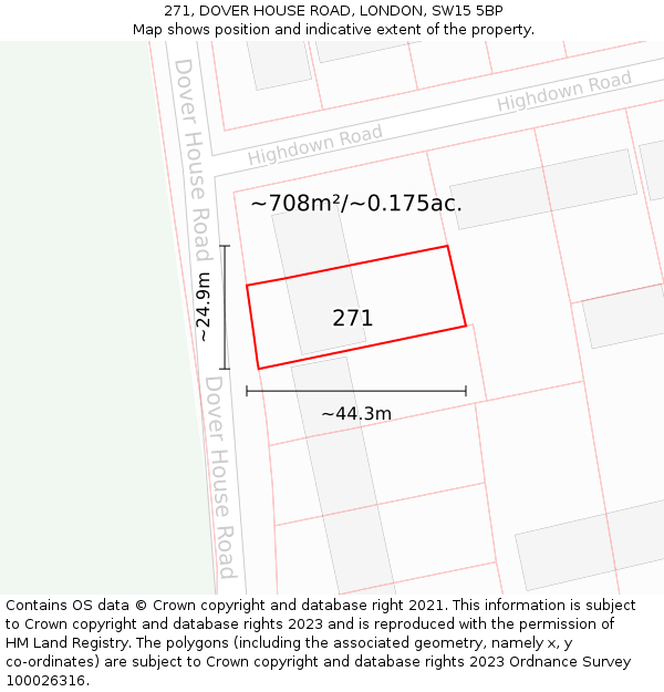 271, DOVER HOUSE ROAD, LONDON, SW15 5BP: Plot and title map