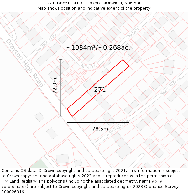 271, DRAYTON HIGH ROAD, NORWICH, NR6 5BP: Plot and title map