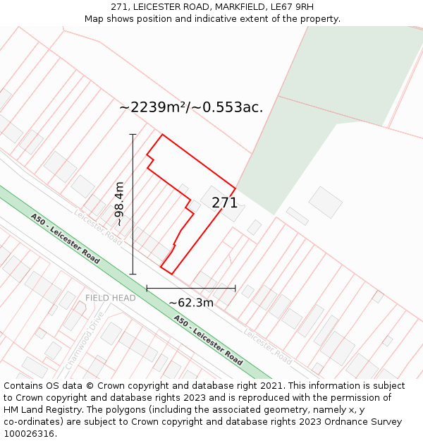 271, LEICESTER ROAD, MARKFIELD, LE67 9RH: Plot and title map