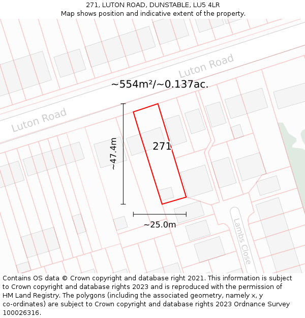 271, LUTON ROAD, DUNSTABLE, LU5 4LR: Plot and title map