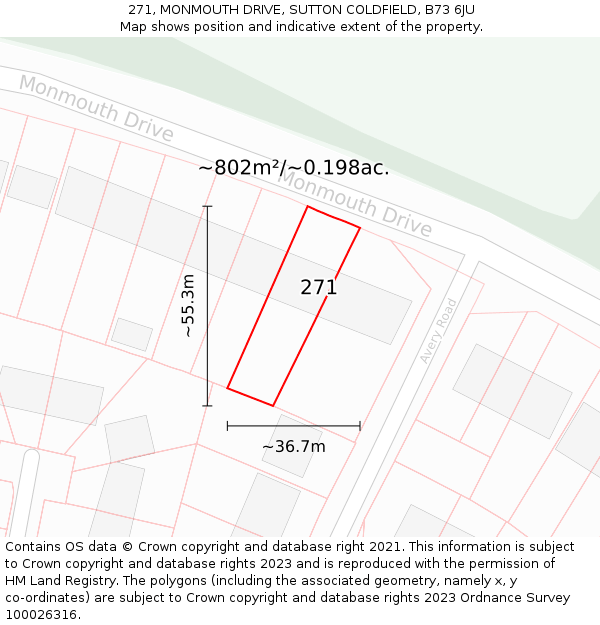 271, MONMOUTH DRIVE, SUTTON COLDFIELD, B73 6JU: Plot and title map