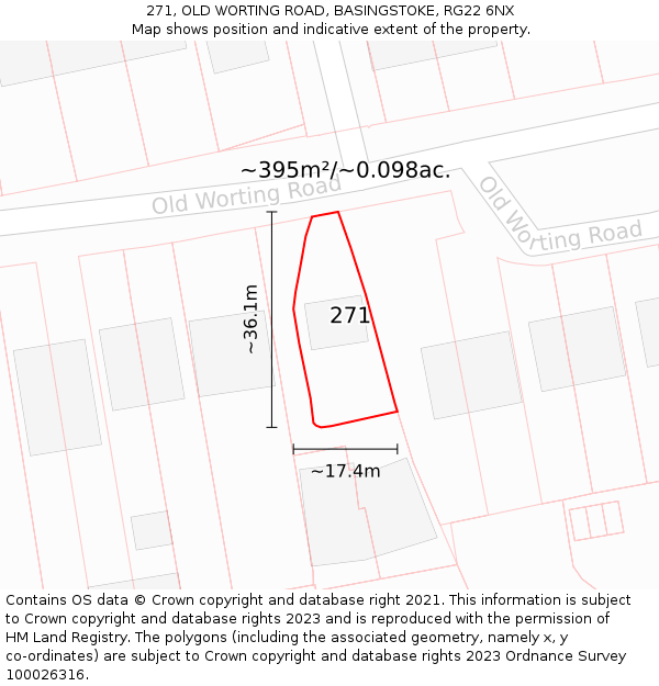 271, OLD WORTING ROAD, BASINGSTOKE, RG22 6NX: Plot and title map