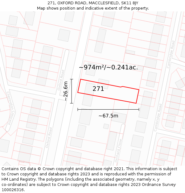 271, OXFORD ROAD, MACCLESFIELD, SK11 8JY: Plot and title map