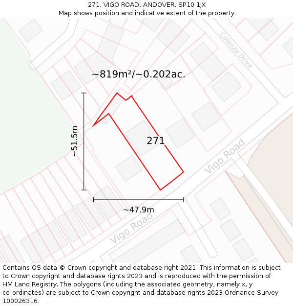 271, VIGO ROAD, ANDOVER, SP10 1JX: Plot and title map