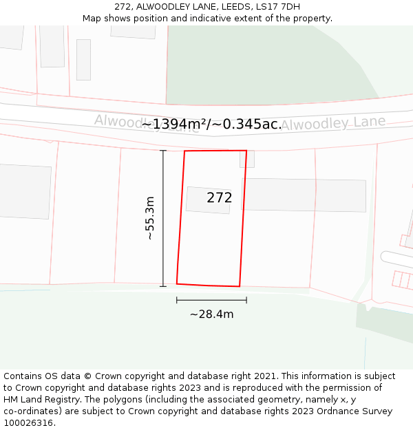 272, ALWOODLEY LANE, LEEDS, LS17 7DH: Plot and title map
