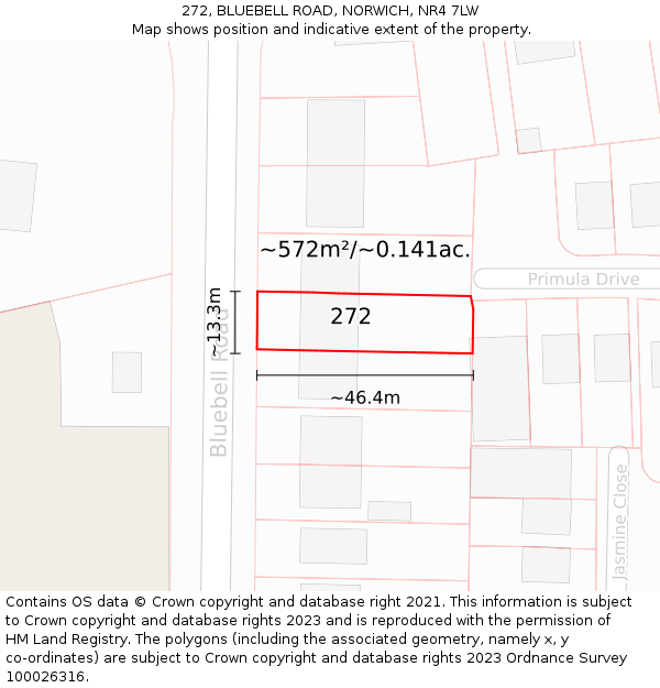 272, BLUEBELL ROAD, NORWICH, NR4 7LW: Plot and title map