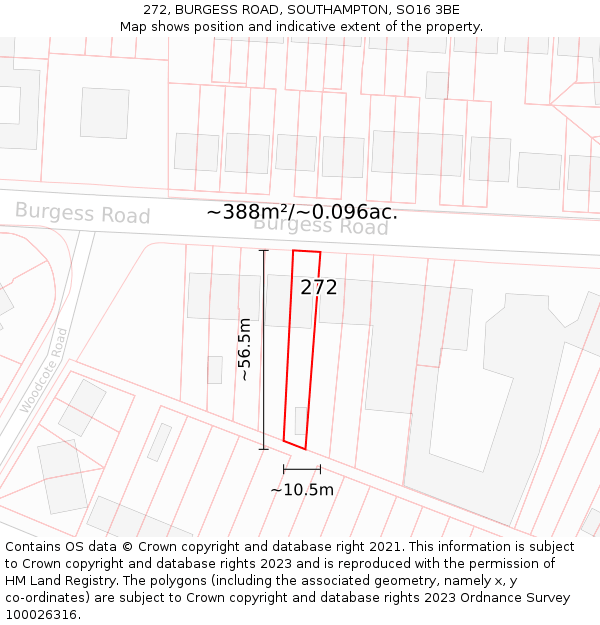 272, BURGESS ROAD, SOUTHAMPTON, SO16 3BE: Plot and title map