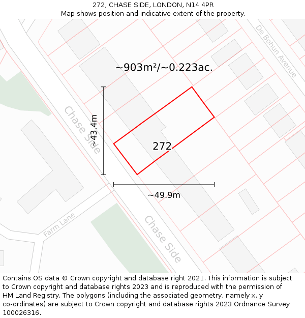 272, CHASE SIDE, LONDON, N14 4PR: Plot and title map