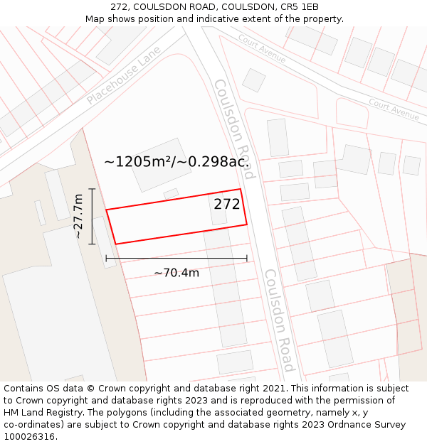 272, COULSDON ROAD, COULSDON, CR5 1EB: Plot and title map