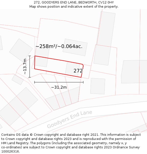 272, GOODYERS END LANE, BEDWORTH, CV12 0HY: Plot and title map