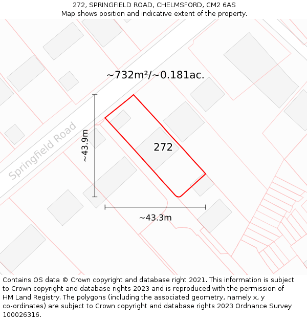 272, SPRINGFIELD ROAD, CHELMSFORD, CM2 6AS: Plot and title map