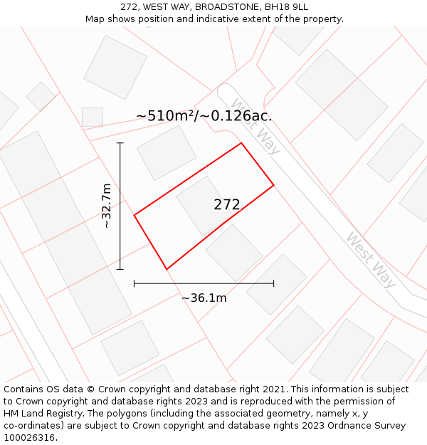 272, WEST WAY, BROADSTONE, BH18 9LL: Plot and title map