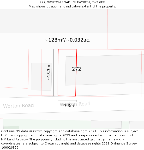 272, WORTON ROAD, ISLEWORTH, TW7 6EE: Plot and title map