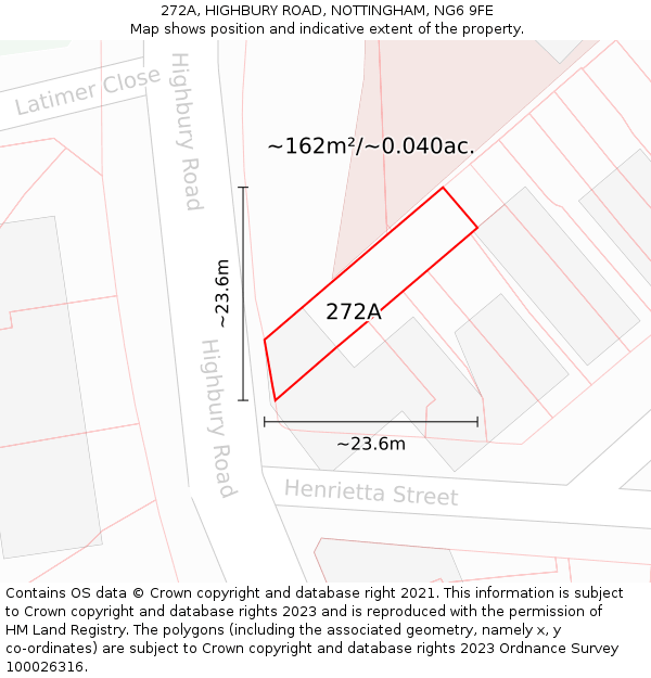 272A, HIGHBURY ROAD, NOTTINGHAM, NG6 9FE: Plot and title map