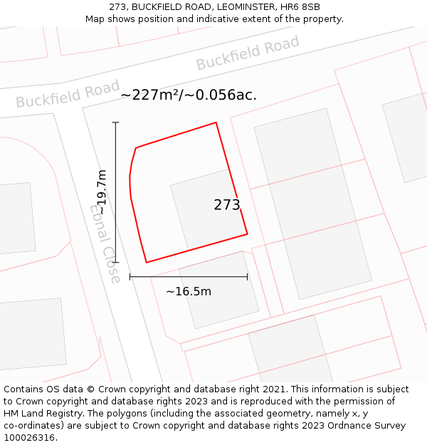 273, BUCKFIELD ROAD, LEOMINSTER, HR6 8SB: Plot and title map