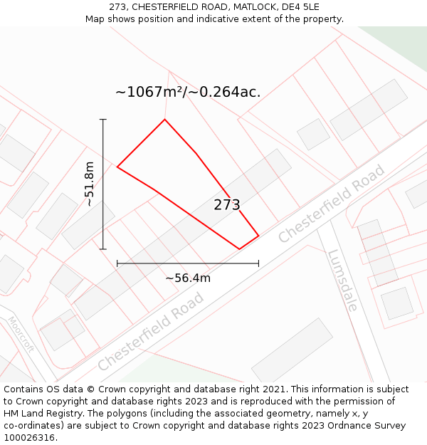 273, CHESTERFIELD ROAD, MATLOCK, DE4 5LE: Plot and title map