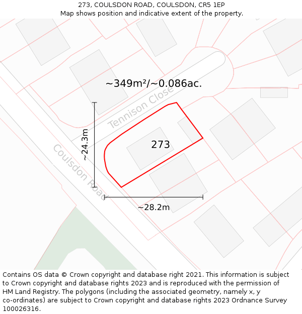 273, COULSDON ROAD, COULSDON, CR5 1EP: Plot and title map